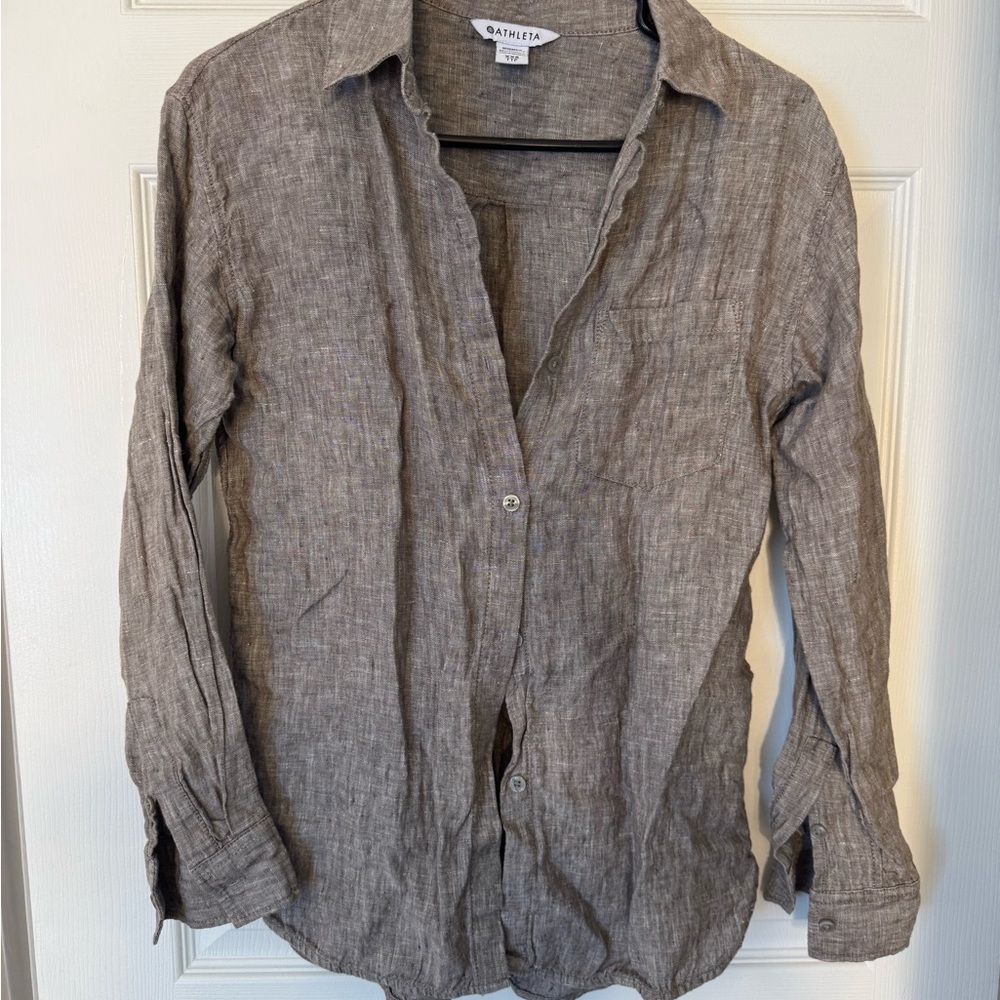 Athleta women’s linen Casual Brown Button Down Shirt
